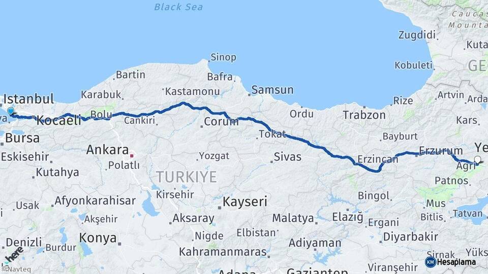 İstanbul Tuzla Ağrı Arası Kaç Km - Yol Haritası