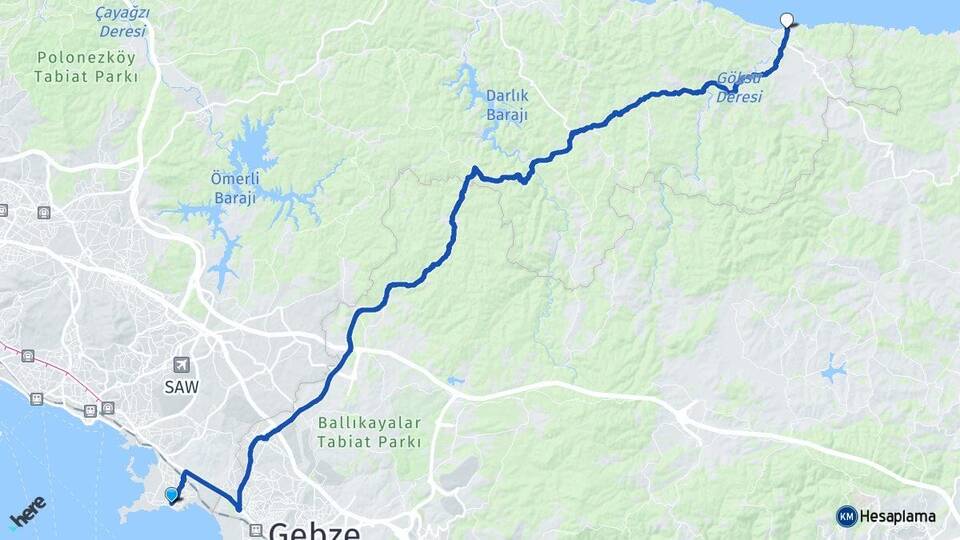 İstanbul Tuzla Ağva Şile Arası Kaç Km - Yol Haritası