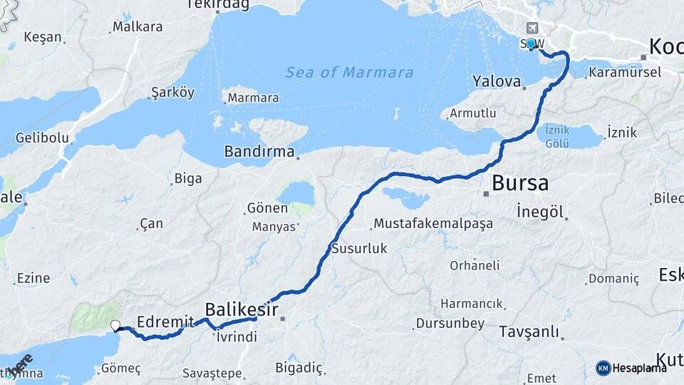 İstanbul Tuzla Akçay Edremit Balıkesir Arası Kaç Km - Yol Haritası