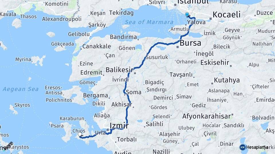 İstanbul Tuzla Alaçatı Çeşme İzmir Arası Kaç Km - Yol Haritası