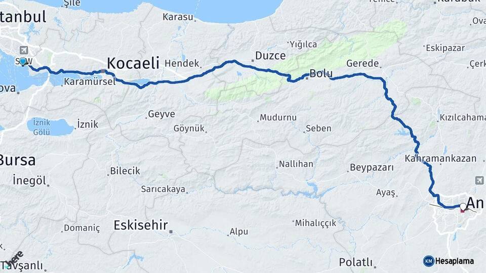 İstanbul Tuzla Ankara Arası Kaç Km - Yol Haritası