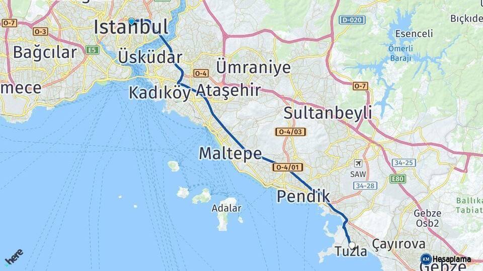 İstanbul Tuzla Arası Kaç Km - Yol Haritası