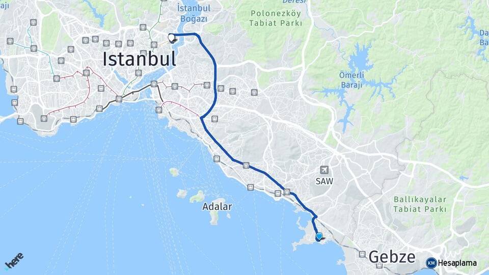 İstanbul Tuzla Bebek Beşiktaş Arası Kaç Km - Yol Haritası