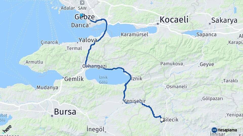 İstanbul Tuzla Bilecik Arası Kaç Km - Yol Haritası