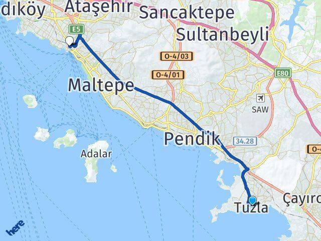 İstanbul Tuzla Bostancı Kadıköy Arası Kaç Km - Yol Haritası
