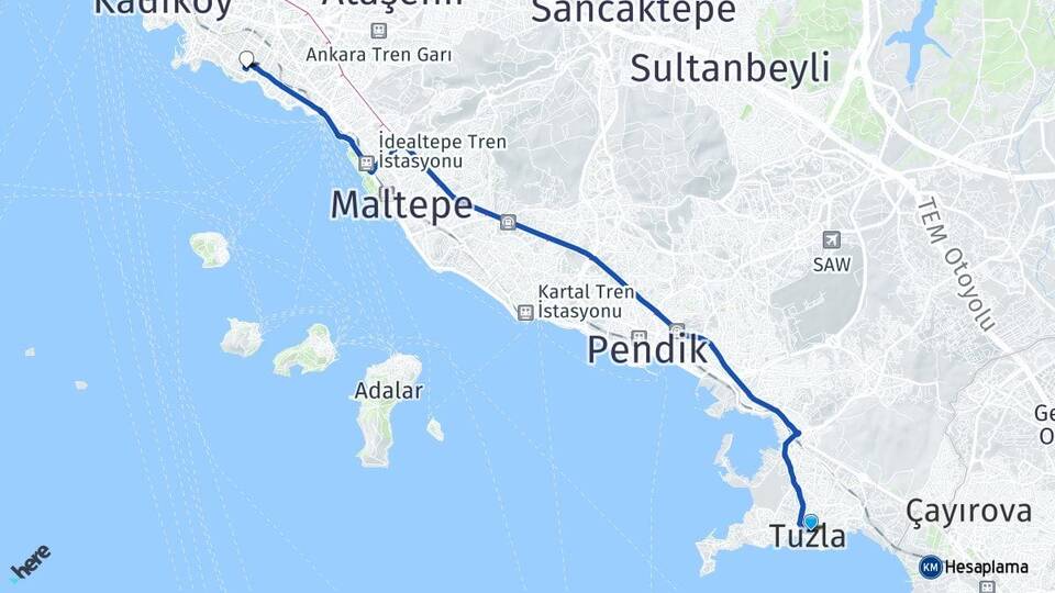 İstanbul Tuzla Caddebostan Kadıköy Arası Kaç Km - Yol Haritası