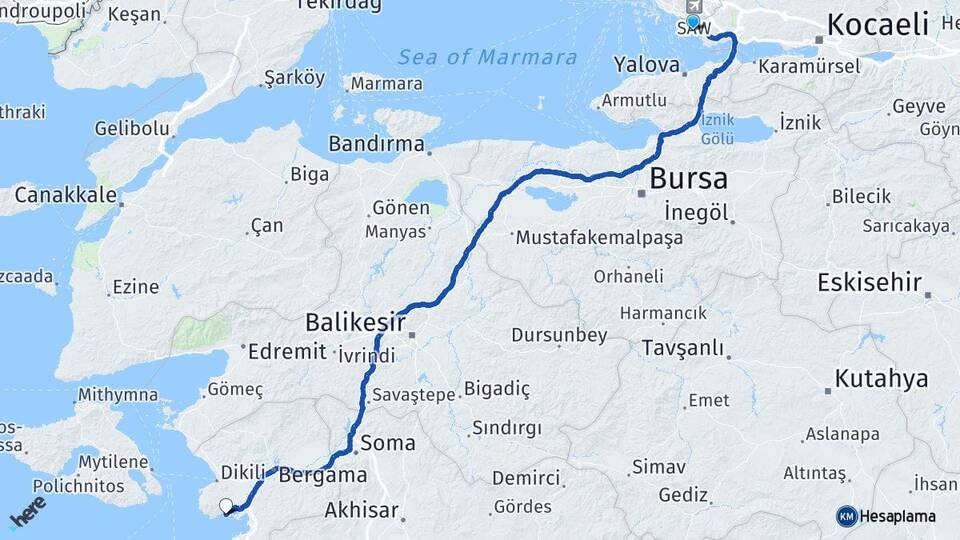 İstanbul Tuzla Çandarlı Dikili İzmir Arası Kaç Km - Yol Haritası