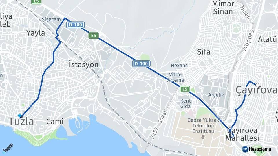 İstanbul Tuzla Çayırova Kocaeli Arası Kaç Km - Yol Haritası
