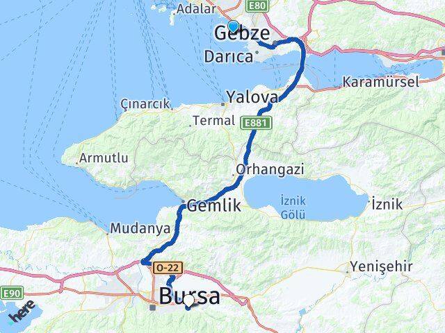 İstanbul Tuzla Cumalıkızık Yıldırım Bursa Arası Kaç Km - Yol Haritası