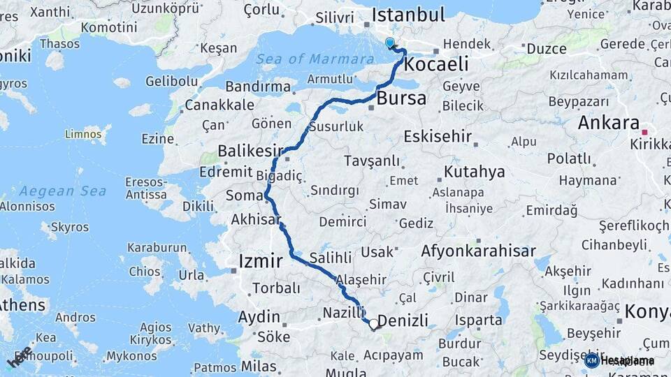 İstanbul Tuzla Denizli Arası Kaç Km - Yol Haritası