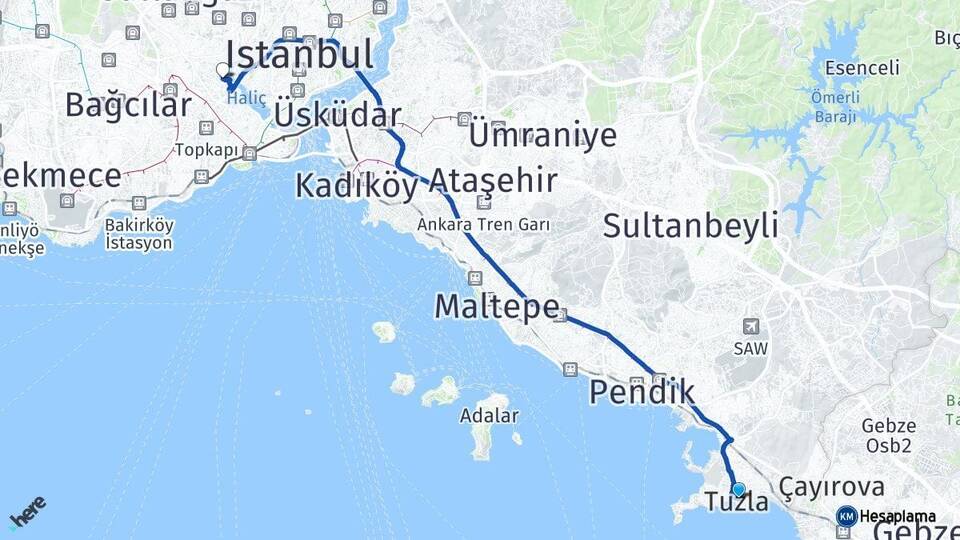 İstanbul Tuzla Eyüpsultan Arası Kaç Km - Yol Haritası