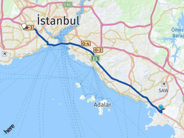 İstanbul Tuzla İçmeler Esenler Arası Kaç Km - Yol Haritası