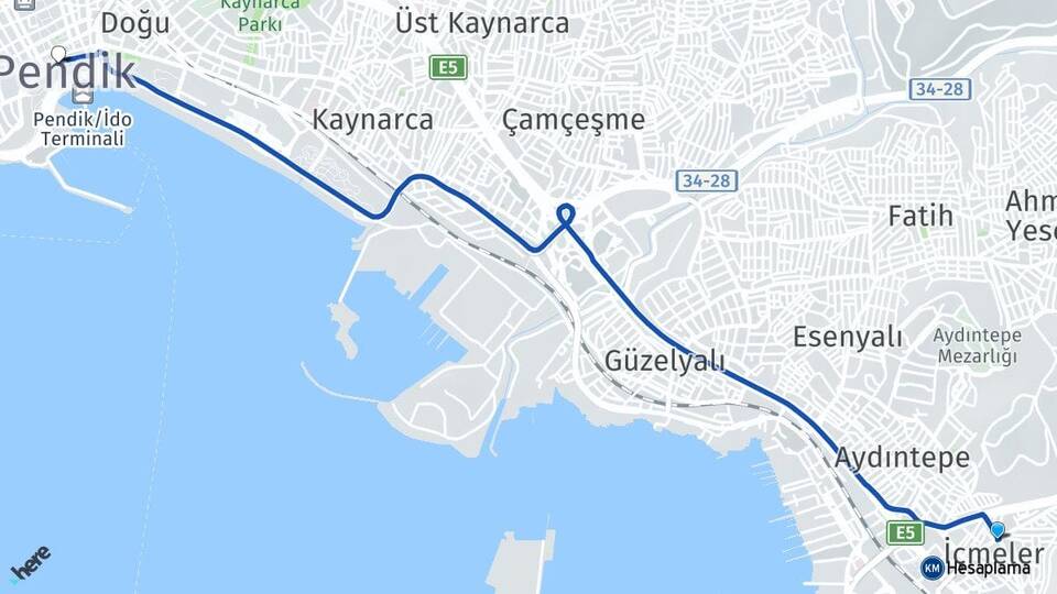 İstanbul Tuzla İçmeler Pendik Arası Kaç Km - Yol Haritası
