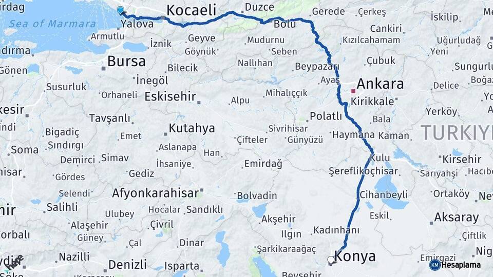 İstanbul Tuzla Konya Arası Kaç Km - Yol Haritası