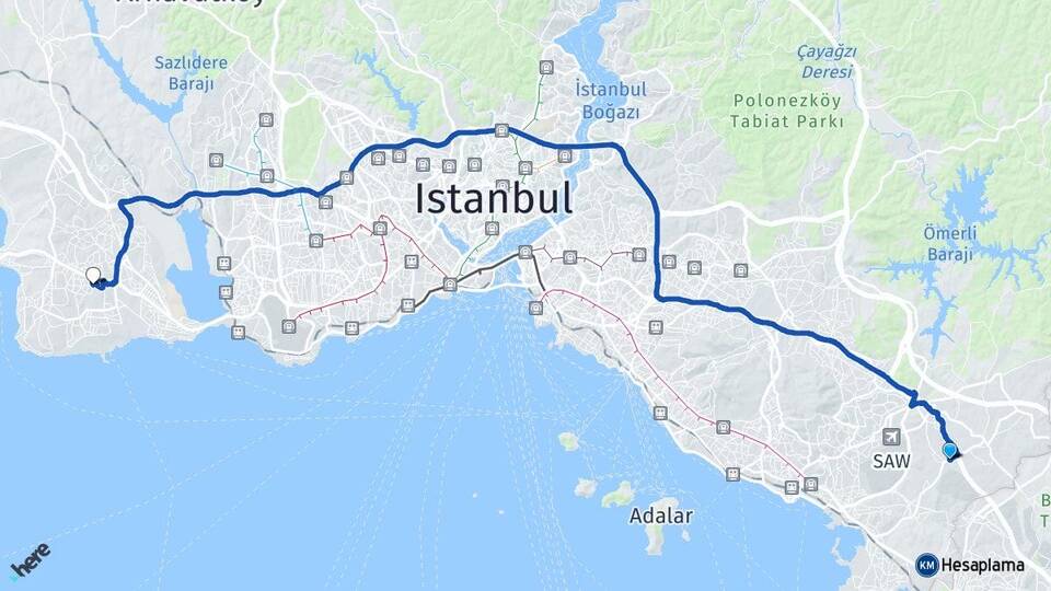 İstanbul Tuzla Orhanlı Beylikdüzü Arası Kaç Km - Yol Haritası