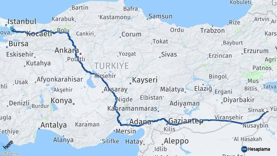 İstanbul Tuzla Şırnak Arası Kaç Km - Yol Haritası