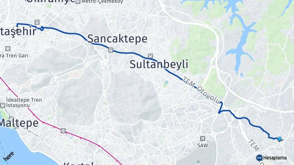 İstanbul Tuzla Tepeören Ataşehir Arası Kaç Km - Yol Haritası
