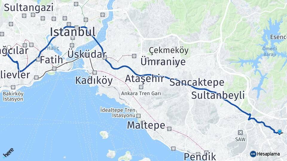 İstanbul Tuzla Tepeören Bağcılar Arası Kaç Km - Yol Haritası