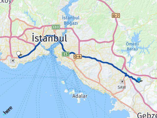 İstanbul Tuzla Tepeören Bahçelievler Arası Kaç Km - Yol Haritası