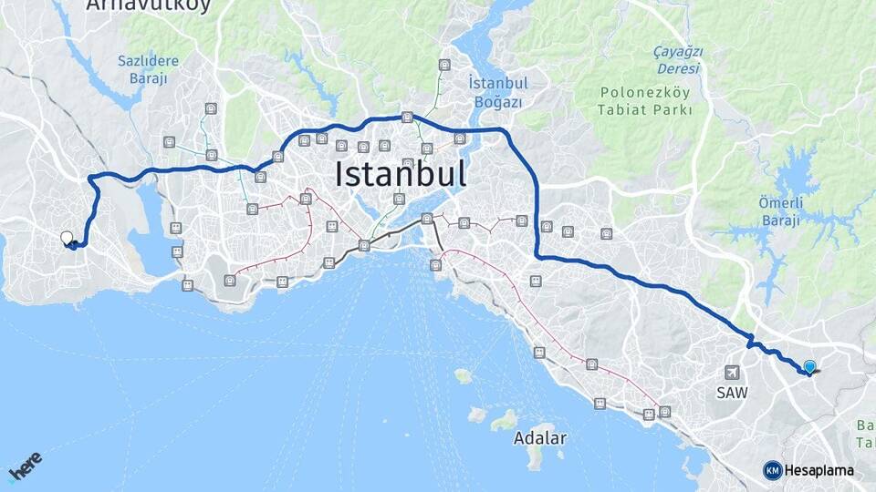 İstanbul Tuzla Tepeören Beylikdüzü Arası Kaç Km - Yol Haritası