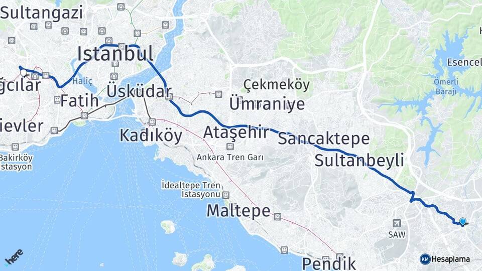 İstanbul Tuzla Tepeören Esenler Arası Kaç Km - Yol Haritası