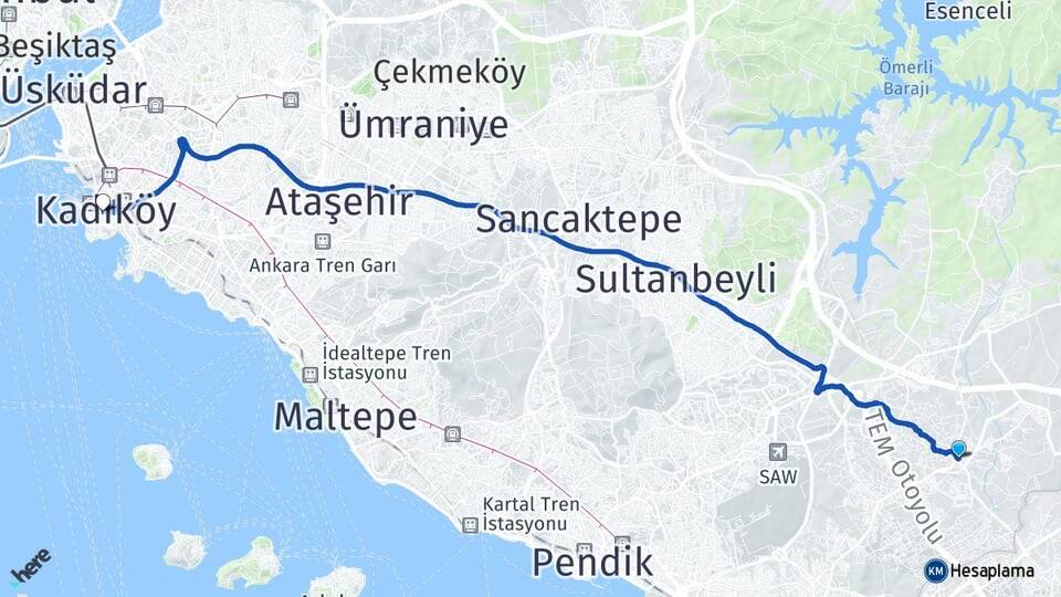 İstanbul Tuzla Tepeören Kadıköy Arası Kaç Km - Yol Haritası