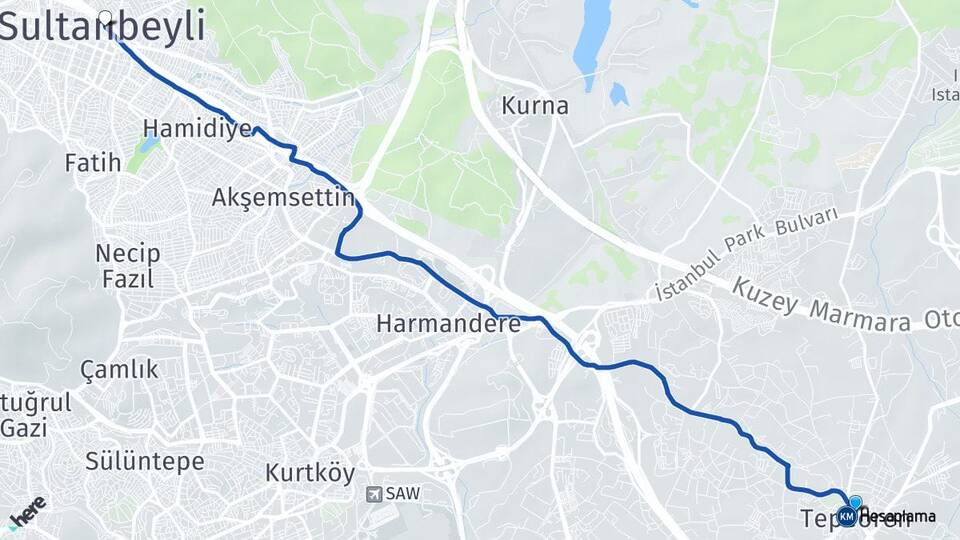 İstanbul Tuzla Tepeören Sultanbeyli Arası Kaç Km - Yol Haritası