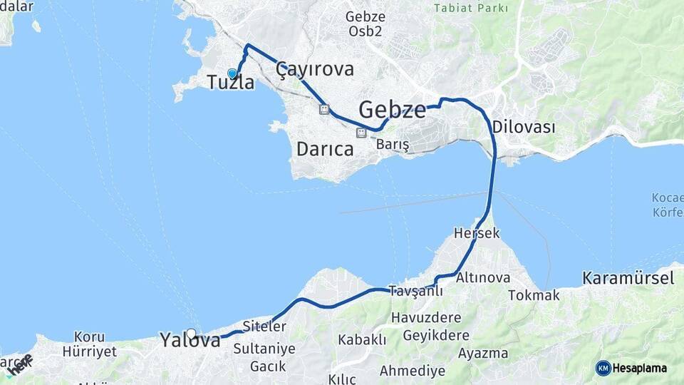 İstanbul Tuzla Yalova Arası Kaç Km - Yol Haritası