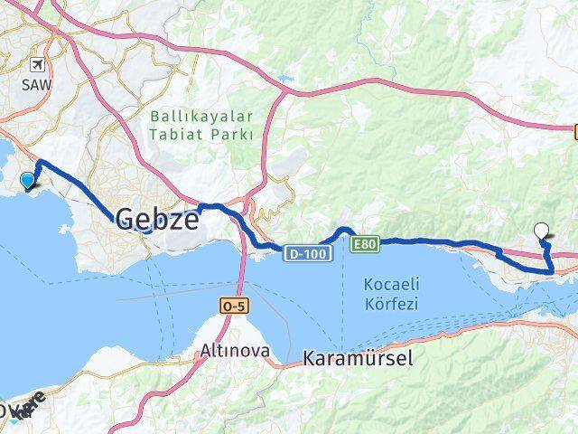 İstanbul Tuzla Yenikent Derince Kocaeli Arası Kaç Km - Yol Haritası