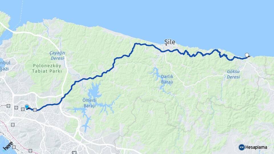 İstanbul Ümraniye Ağva Şile Arası Kaç Km - Yol Haritası