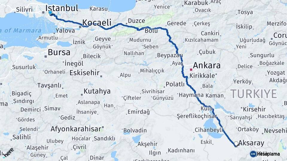 İstanbul Ümraniye Aksaray Arası Kaç Km - Yol Haritası