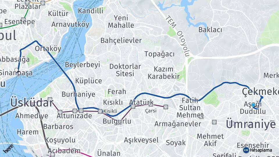 Aşağı Dudullu Beşiktaş Arası Kaç Km - Yol Tarifi
