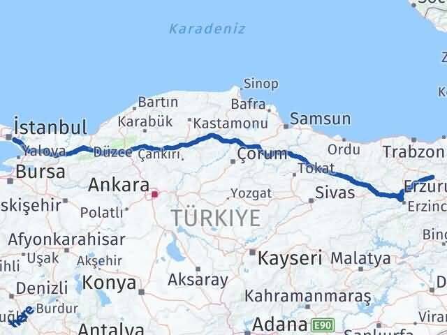 İstanbul Ümraniye Bayburt Arası Kaç Km - Yol Haritası