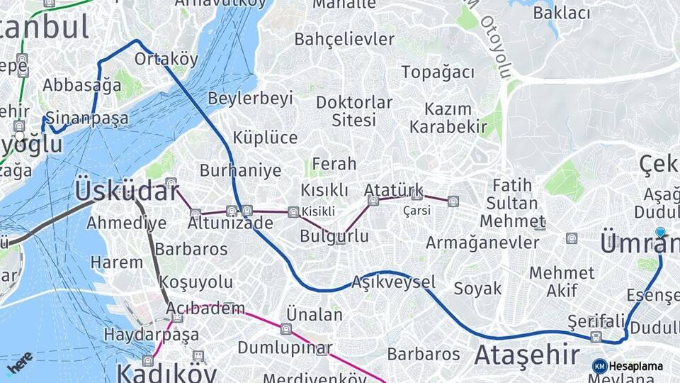 İstanbul Ümraniye Beyoğlu Arası Kaç Km - Yol Haritası