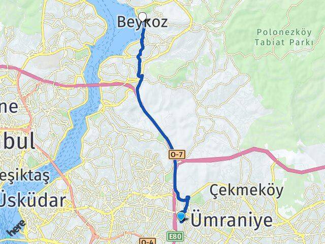 İstanbul Ümraniye Çakmak Beykoz Arası Kaç Km - Yol Haritası