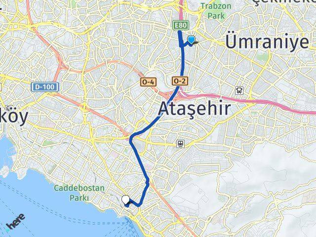 İstanbul Ümraniye Çakmak Bostancı Kadıköy Arası Kaç Km - Yol Haritası