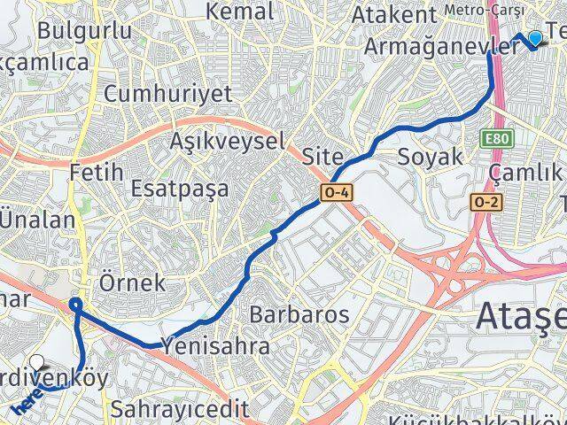 İstanbul Ümraniye Çakmak Merdivenköy Kadıköy Arası Kaç Km - Yol Haritası