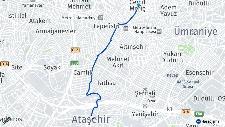 Cemil Meriç Ataşehir Arası Kaç Km - Yol Tarifi