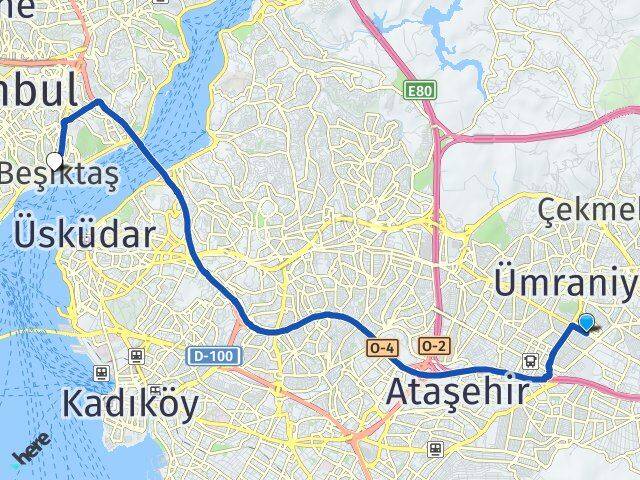 İstanbul Ümraniye Esenşehir Beşiktaş Arası Kaç Km - Yol Haritası