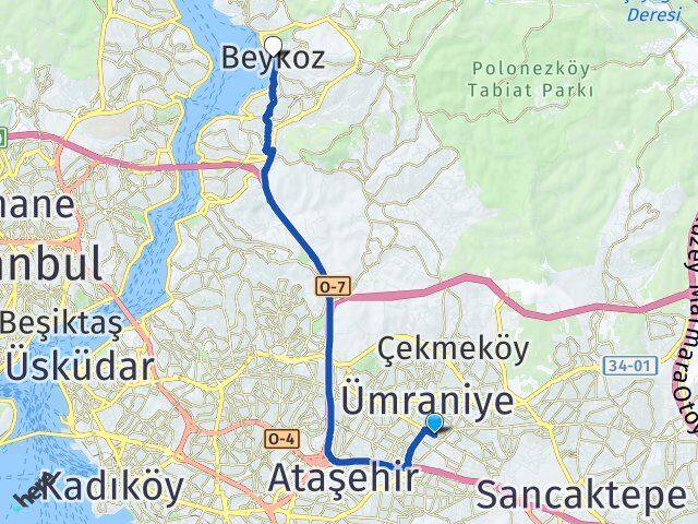 İstanbul Ümraniye Esenşehir Beykoz Arası Kaç Km - Yol Haritası