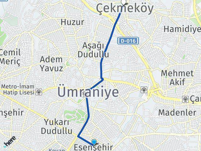 İstanbul Ümraniye Esenşehir Çekmeköy Arası Kaç Km - Yol Haritası