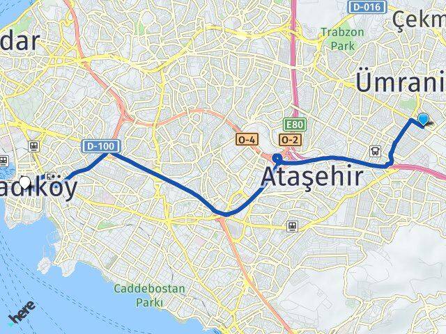 İstanbul Ümraniye Esenşehir Kadıköy Arası Kaç Km - Yol Haritası