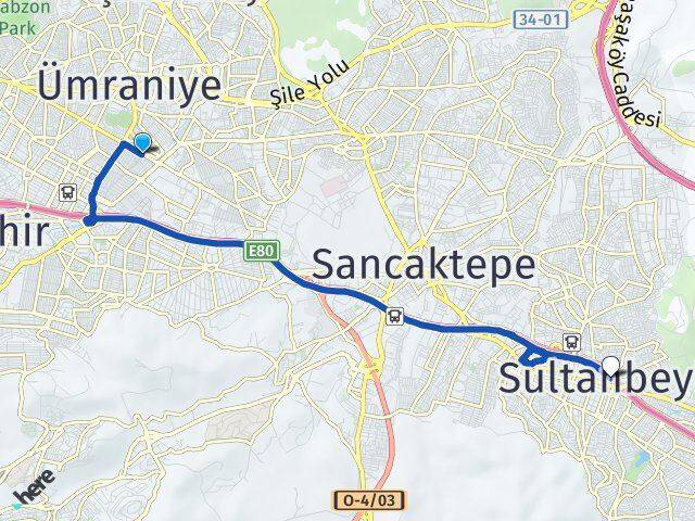 İstanbul Ümraniye Esenşehir Sultanbeyli Arası Kaç Km - Yol Haritası