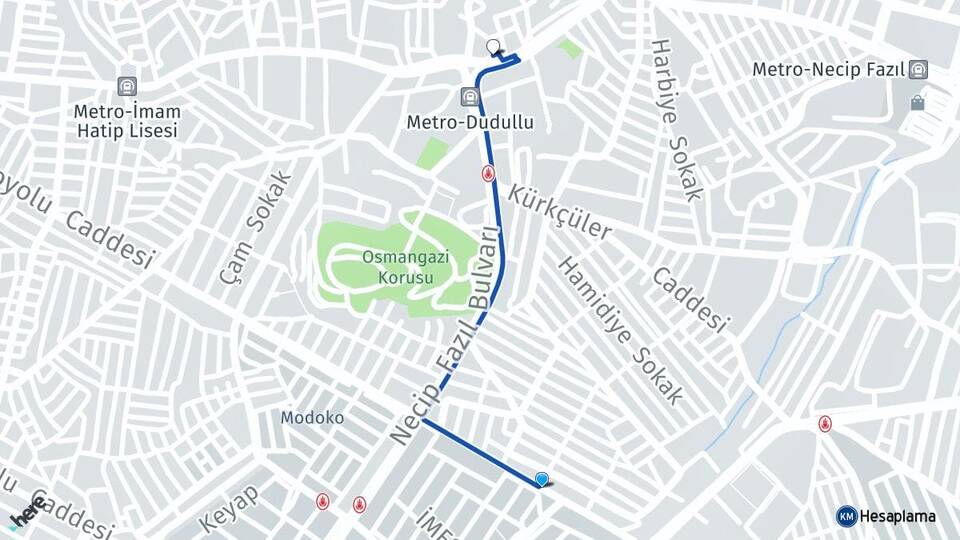 İstanbul Ümraniye Esenşehir Ümraniye Arası Kaç Km - Yol Haritası