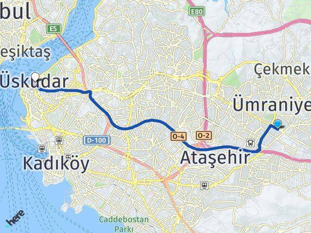 İstanbul Ümraniye Esenşehir Üsküdar Arası Kaç Km - Yol Haritası