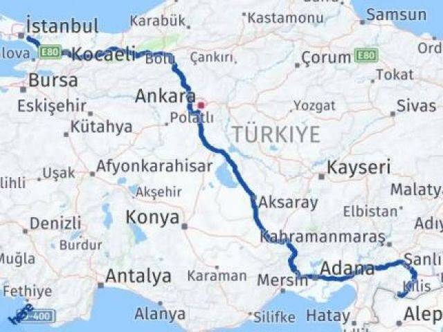 İstanbul Ümraniye Kilis Arası Kaç Km - Yol Haritası