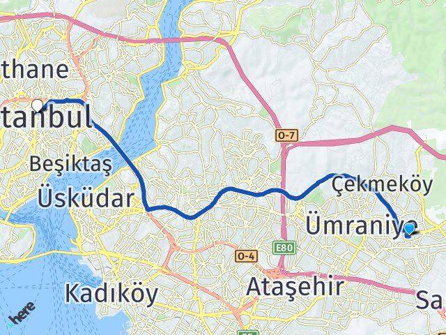 İstanbul Ümraniye Madenler Şişli Arası Kaç Km - Yol Haritası