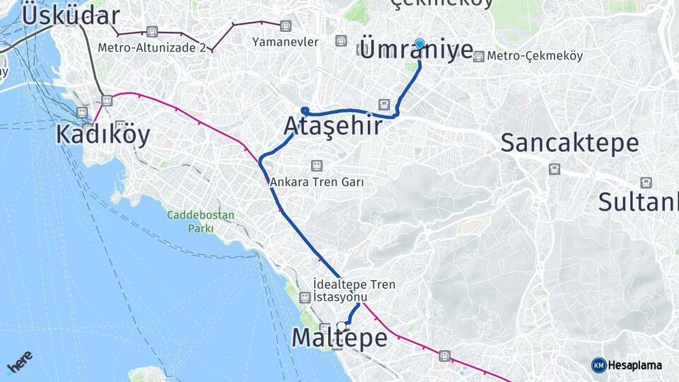 İstanbul Ümraniye Maltepe Arası Kaç Km - Yol Haritası