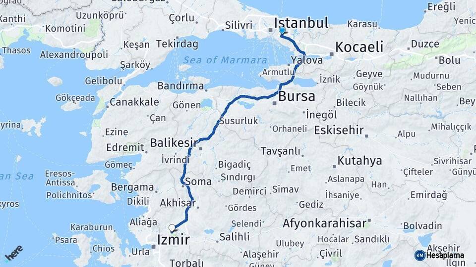 İstanbul Ümraniye Manisa Arası Kaç Km - Yol Haritası