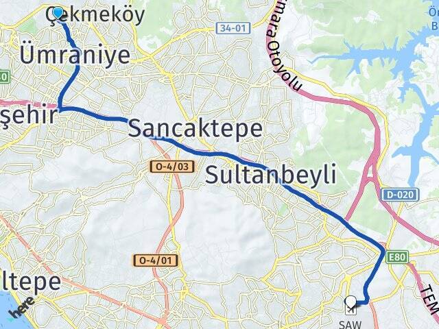 Parseller Sabiha Gökçen Havalimanı Arası Kaç Km - Yol Tarifi